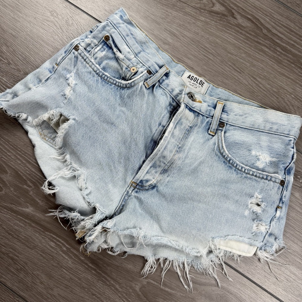 Agolde Women's Parker Vintage‎ Cut Off High Rise Denim Shorts Light Blue 29